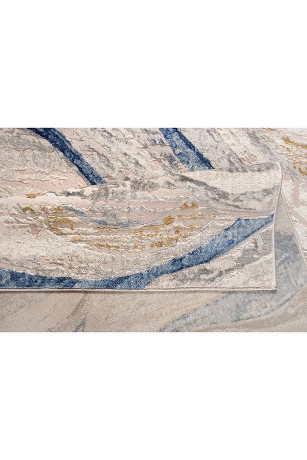 Modern Desenli Yumuşak Tuşeli Gri Mavi Salon Oturma Odası Halısı - 6