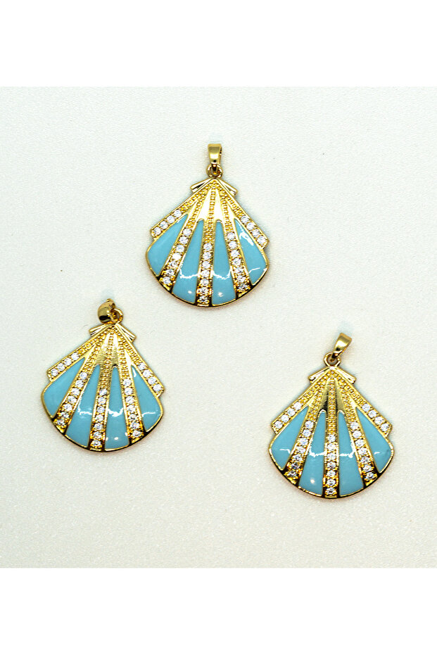 Turquoise Enamel Large Oyster Pendant – Elegant Jewelry with Sea Shell Design, 33X25 mm