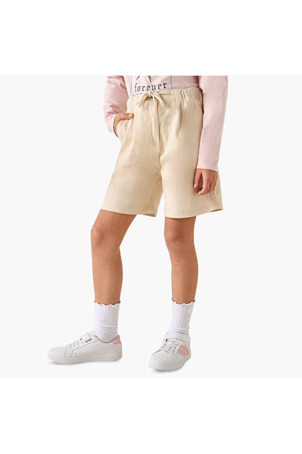 شورت سادة مع رباط للإغلاق وجيوب - 1