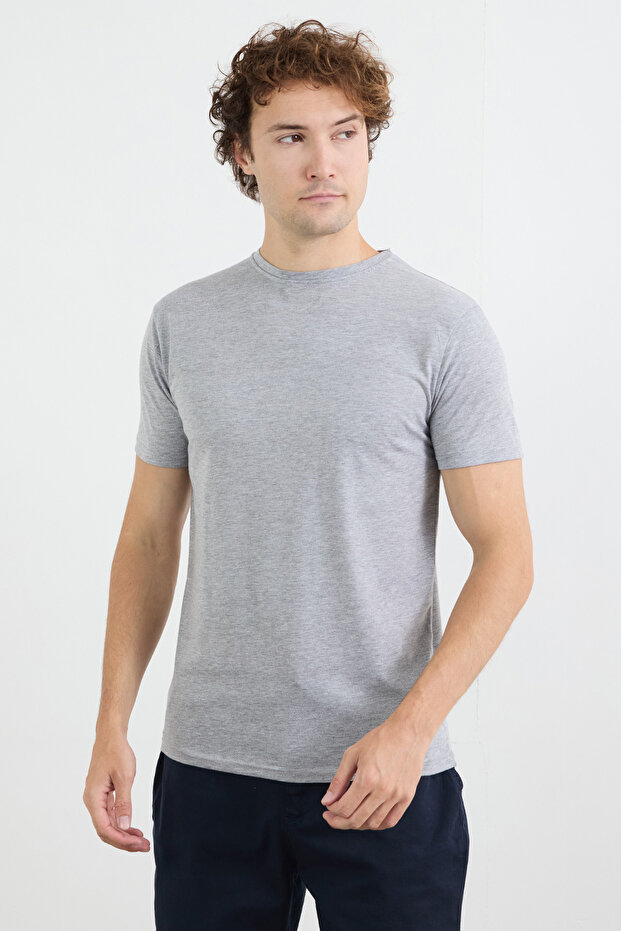 Basic Bisiklet Yaka Tişört - 1