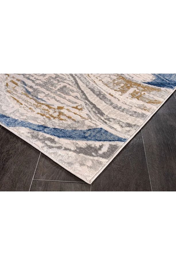 Modern Desenli Yumuşak Tuşeli Gri Mavi Salon Oturma Odası Halısı - 5