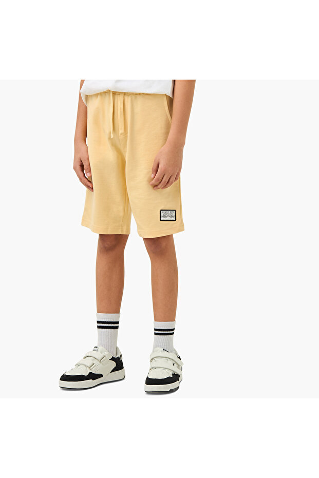 Solid Shorts with Drawstring Closure and Pockets - 1