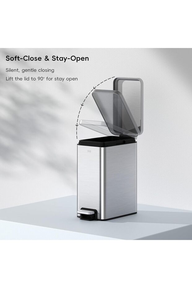 Small Bathroom Trash Can with Lid Soft Close, Step Pedal, 10 Liter / 2.6 Gallon Stainless Steel Bin