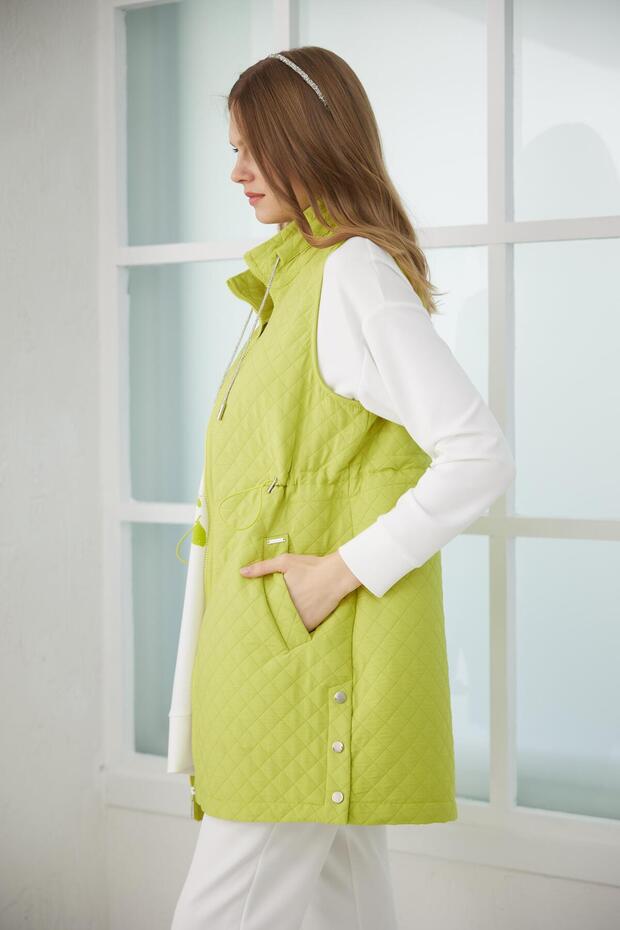 Çıt Çıt Detaylı Kapitone Yelek - Lime - 4