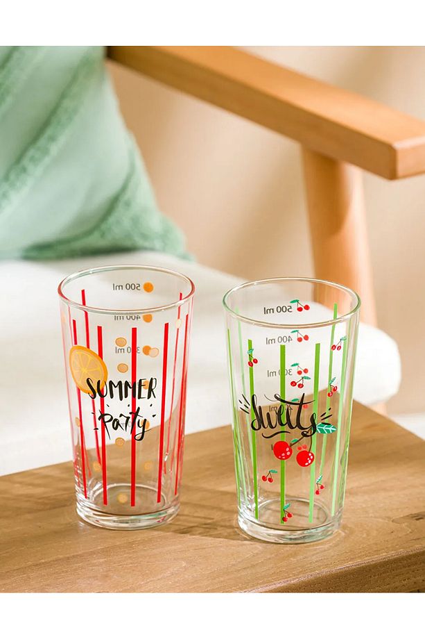 LCW HOME Karişik Baskılı Cam Bardak Seti 2'li 500 ml - 3