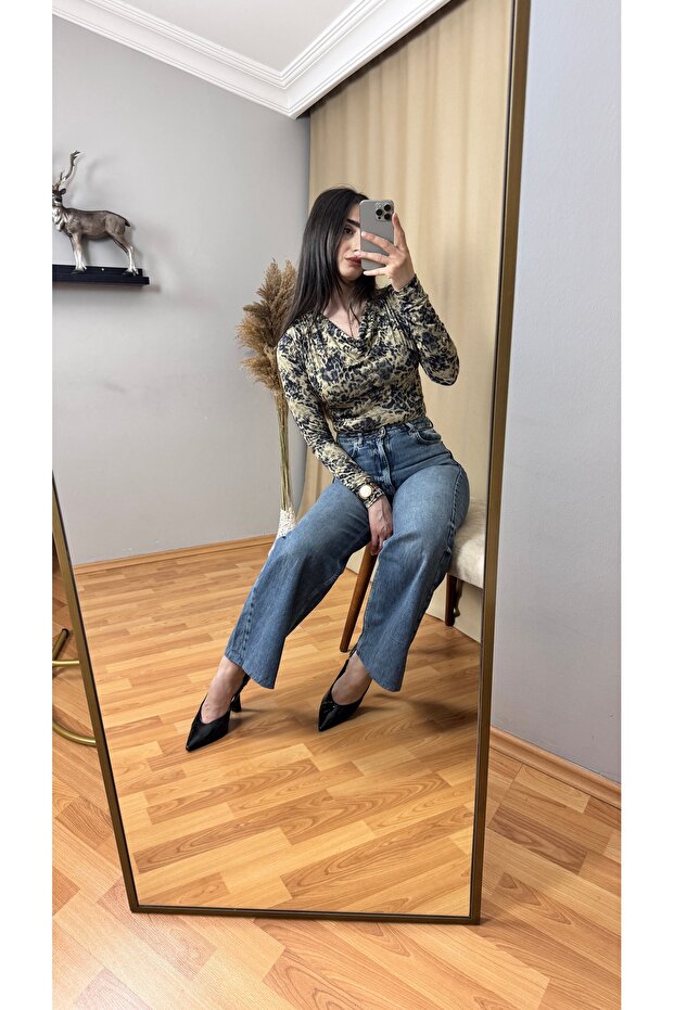 بلوزة منقوشة من الأمام منخفضة ZIBIN - 8