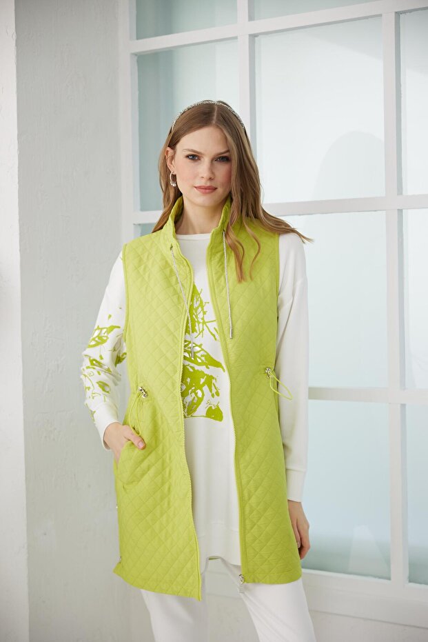 Çıt Çıt Detaylı Kapitone Yelek - Lime - 2
