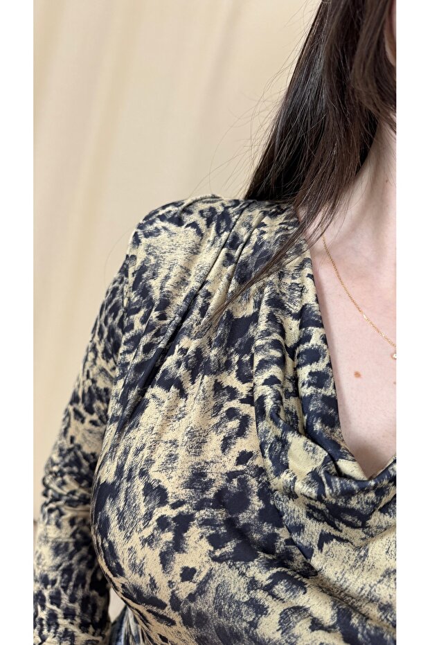 بلوزة منقوشة من الأمام منخفضة ZIBIN - 4