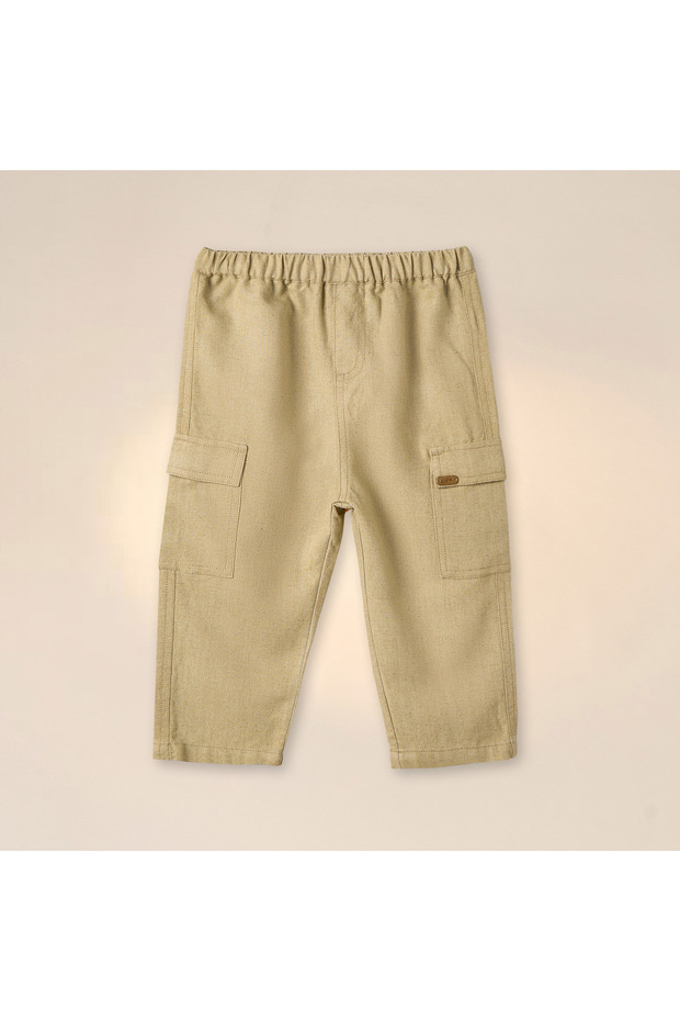 بنطال سهل الارتداء ذو ​​ملمس منسوج مع جيوب - 1