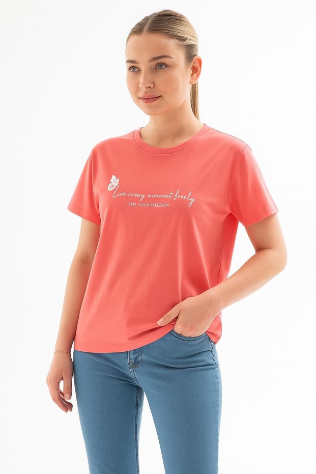 Printed 100% Cotton T-Shirt Pink