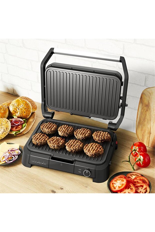 SuperGrill 3in1 XL 8 Porsiyon Kapasiteli 2200 Watt Barbekü Izgara ve Tost Makinesi - Inox - 8