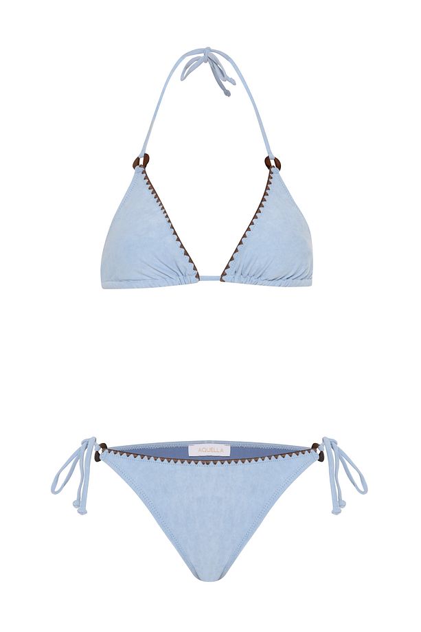Süet Dokulu Mavi Üçgen Bikini Takım - 1