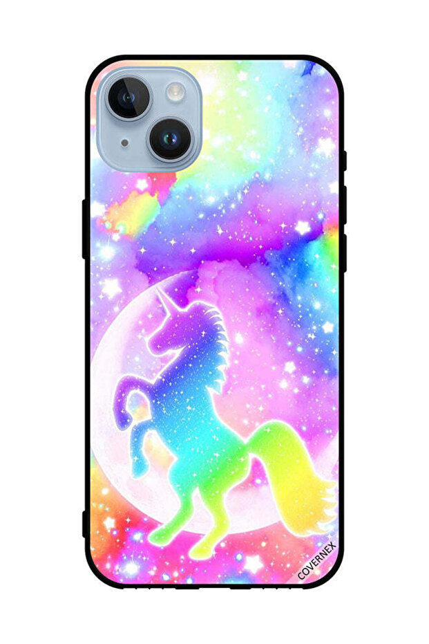غطاء حماية لهاتف Apple iPhone 14 Plus بتصميم وحيد القرن بألوان قوس قزح