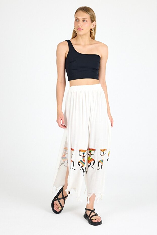 Women's White Bamboo Trouser Skirt | Beach & Pool & Daily Use