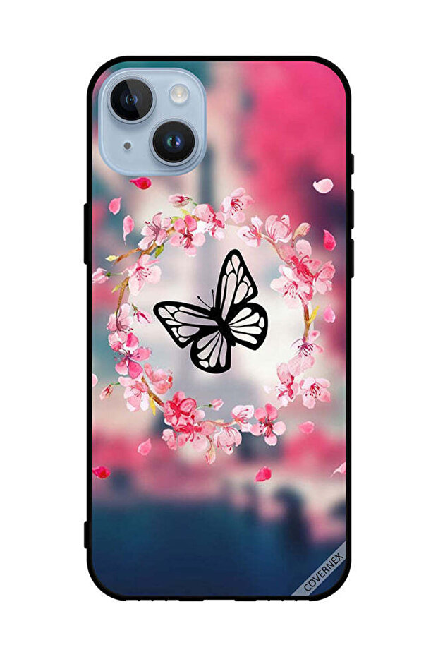 غطاء حماية لهاتف Apple iPhone 14 Plus بتصميم فراشة وحلقة زهور