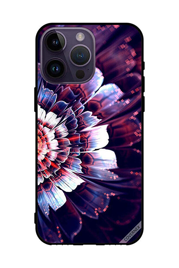 غطاء حماية لهاتف Apple iPhone 14 Pro Max مع زهرة كبيرة منعكسة على الجانب الأيسر