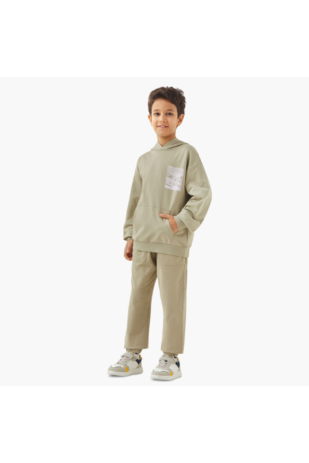 بنطال رياضي سادة بحزام خصر مطاطي وجيوب - 2