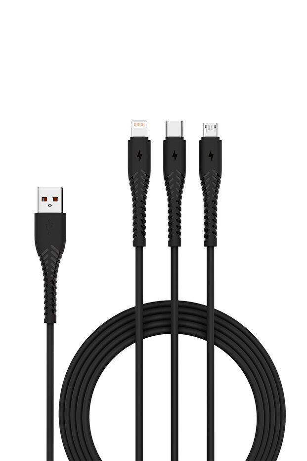SMART Series 3-in-1 Fast Charging Cable – TPE Wire, Anti-Breakage, 1.2m – Black
