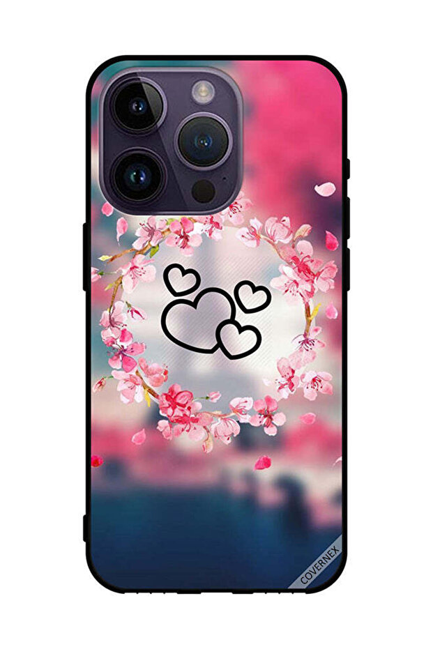 غطاء حماية لهاتف Apple iPhone 14 Pro بتصميم قلوب وزهور