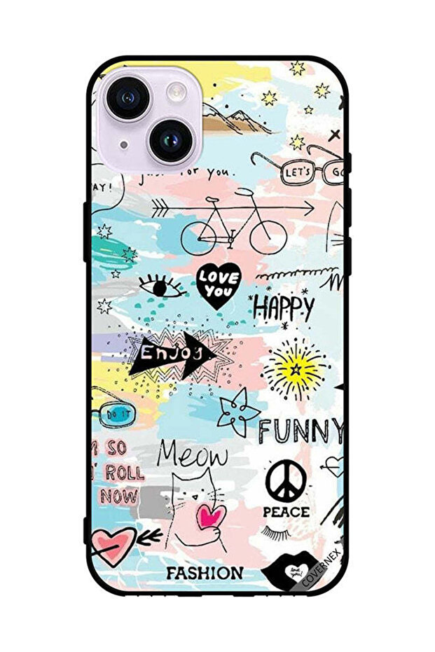 غطاء حماية لجهاز Apple iPhone 14 Doodle Meow Enjoy