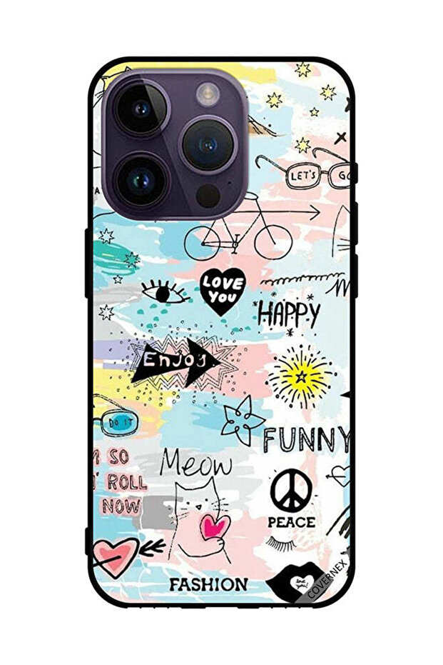 غطاء حماية لجهاز Apple iPhone 14 Pro Doodle Meow Enjoy
