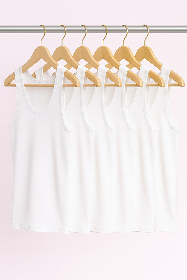 Men's 50% Cotton-50% Modal Classic White 6-Pack Undershirts L2İk1L1Kk2E.6Li