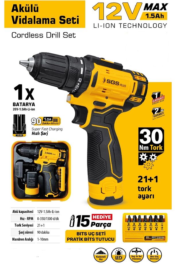 PROFESYONEL TEK AKÜLÜ VİDALAMA SETİ 12 VOLT (1*1.5 Ah) (BİTS UÇ SETİ) - 2