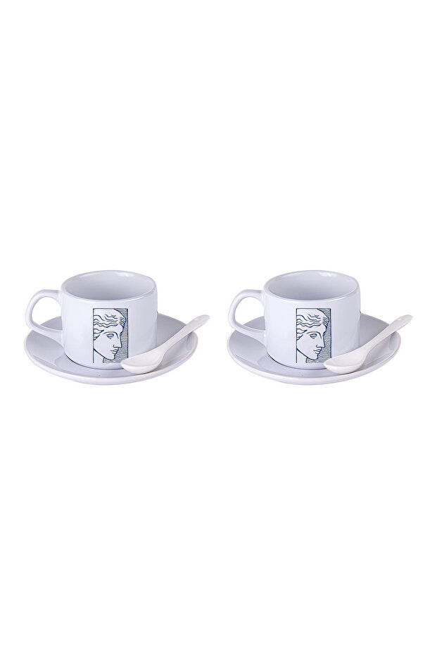 Modern Patterned Tea & Coffee Cup Set with Double Spoon - 1