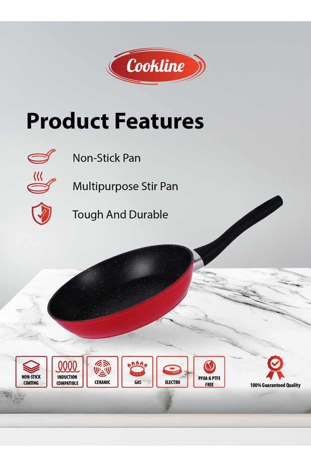 Forged Aluminum Nonstick Fry Pan with Induction Bottom , 26cm, With Red Exterior