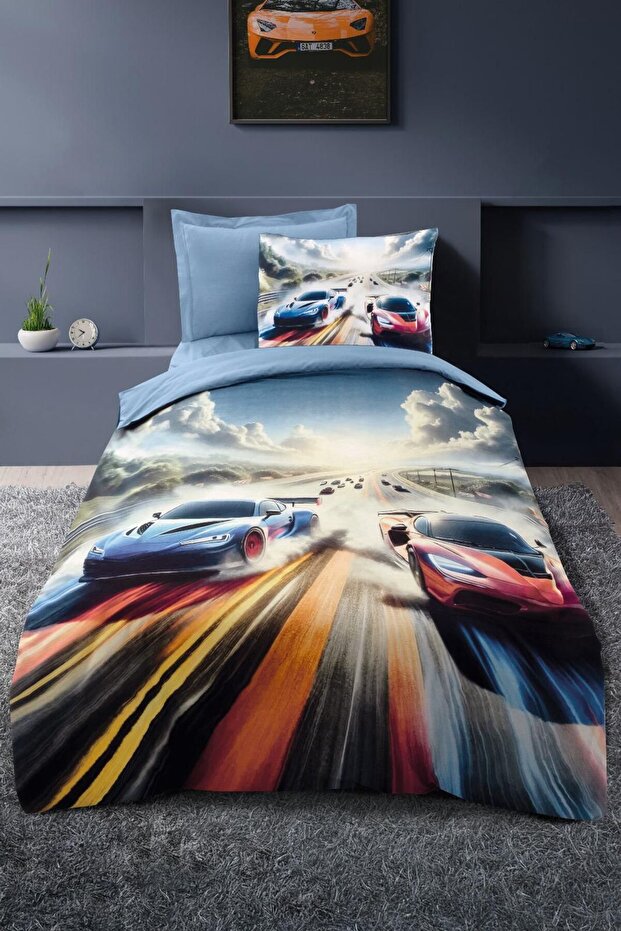 100% Cotton Ranforce Single Duvet Cover Set Turbo Sky