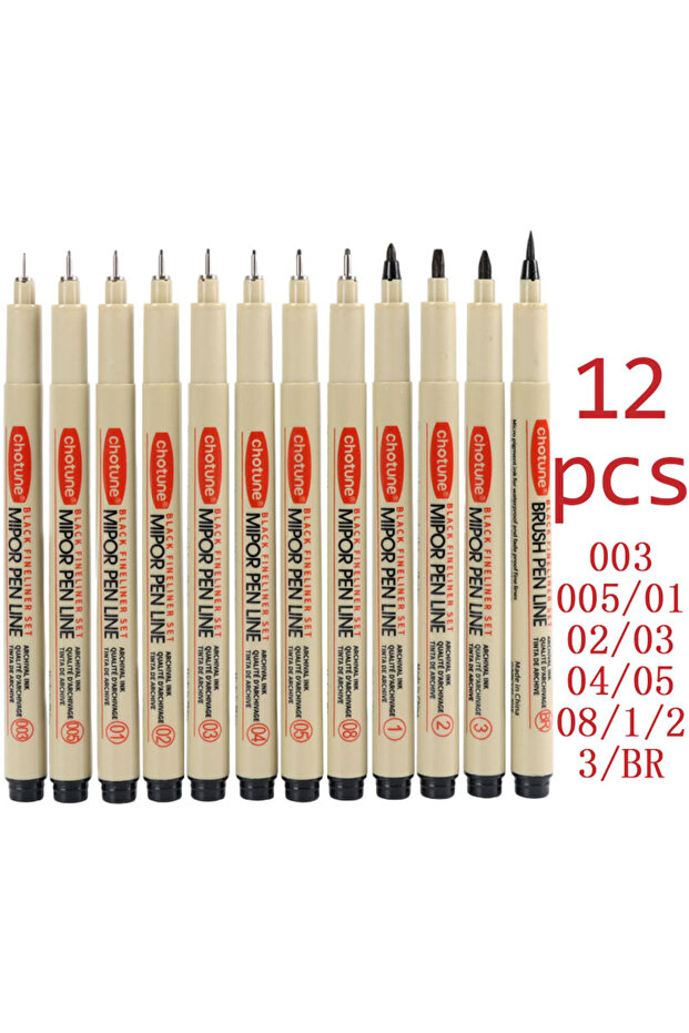 12 pcs set Art Manga Outlining Pen Pigment Liner Micron Pen Marker set Hook Line Needle Pen for Sket