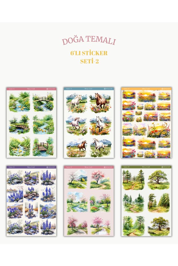 Set of 6 Nature Themed Stickers-2 – 12X17 cm | For Bullet Journal, Scrapbook, Agenda and Planner