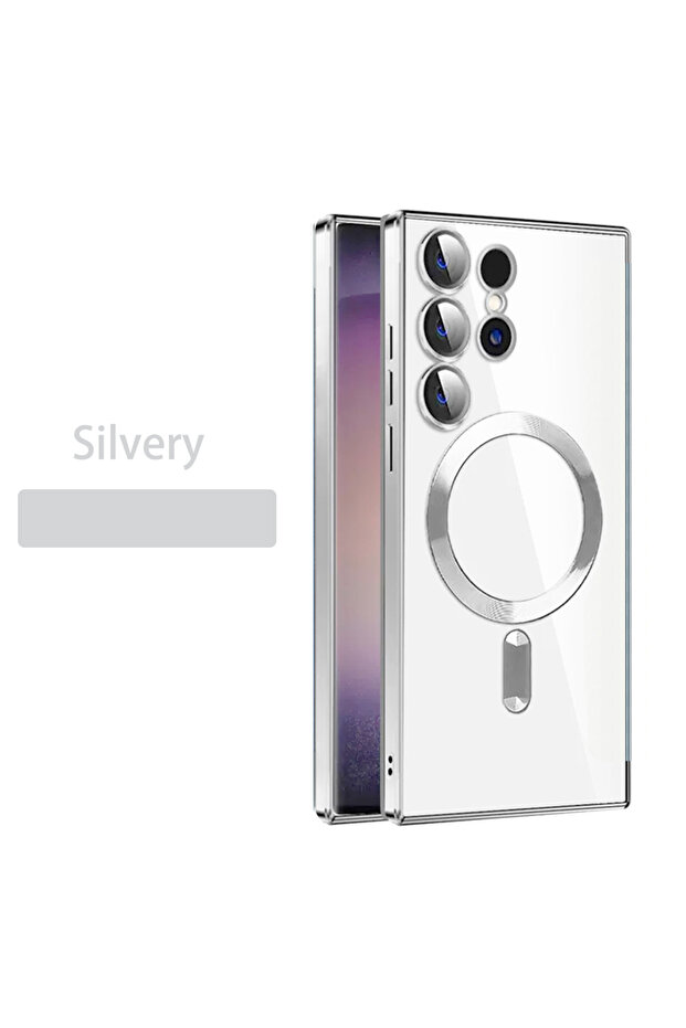 For S25 Ultra Silver Magnetic Plating Cover Clear Case For S23 Fe S24 Plus S25 Ultra Magsafe Sili