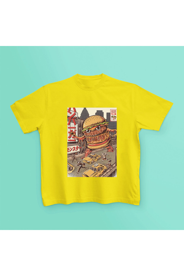 Anime Jeonkarji Burgerzilla Printed Circle Neck Standard Fit Short Sleeve Youth and Children Tshirt