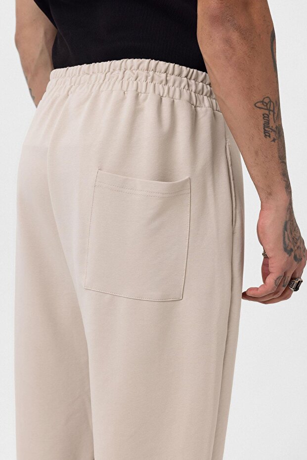 Paça Lastikli Basic Oversize Eşofman Takımı Bej - 8