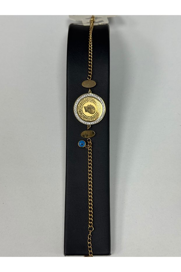 Gold Color Rectangular Form with Stone Details Steel