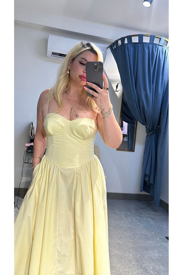 Sarı Poplin Kumaş Lena Elbise - 2