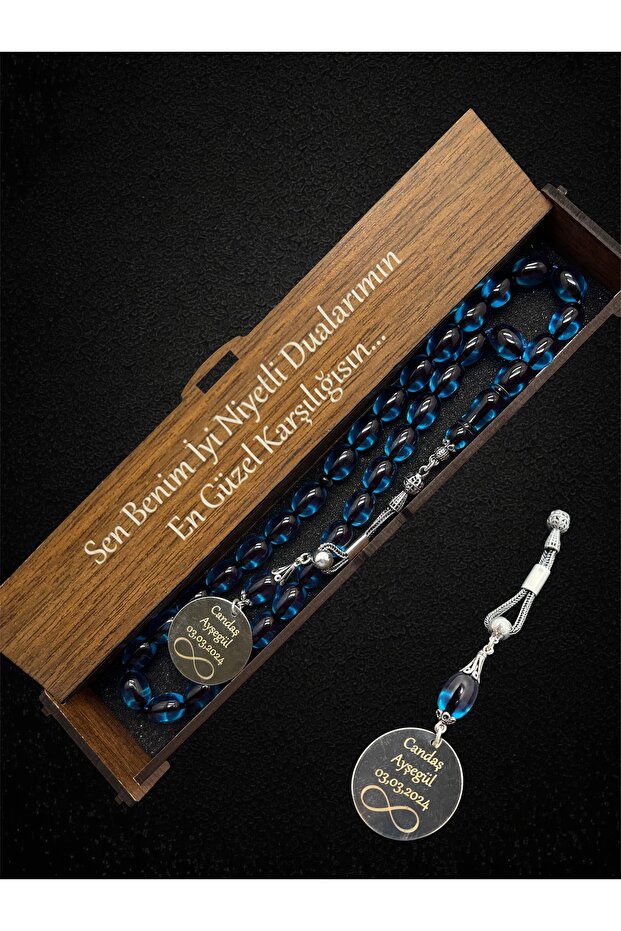 Name Detailed Petrol Blue Silver Tasseled Fire Amber Prayer Beads
