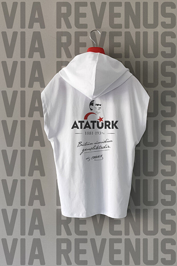 Ataturk Front and Back Printed Zero Sleeve Hooded 100% Cotton Sports Tshirt