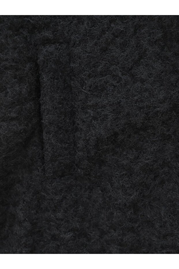 Double pocketed, buttoned front lined boucle coat - black - 3