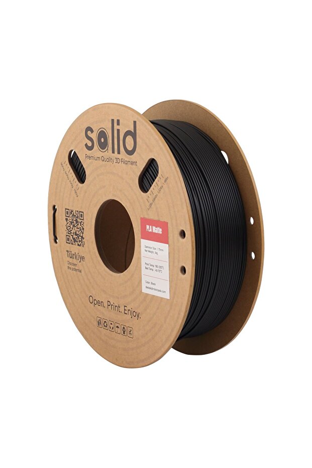 Solid PLA Matte Siyah Filament 1.75mm - 1Kg - 1