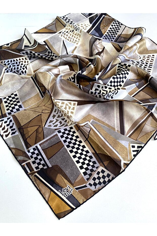 Tivil Pure Silk Scarf 49451 Coffee Mixed Pattern