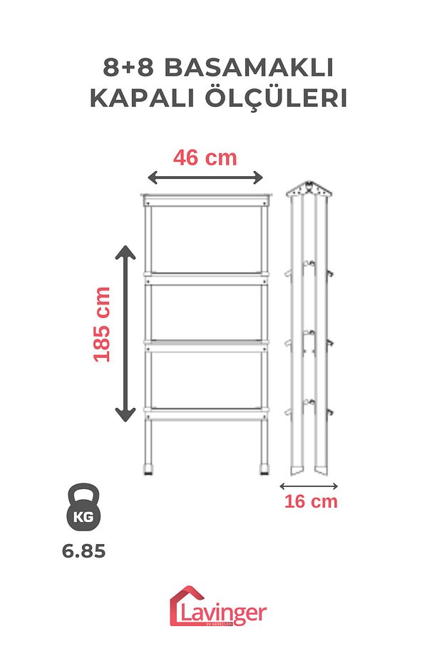 Lüks Alüminyum Çift Çıkışlı Merdiven 8+8 Basamaklı - 3