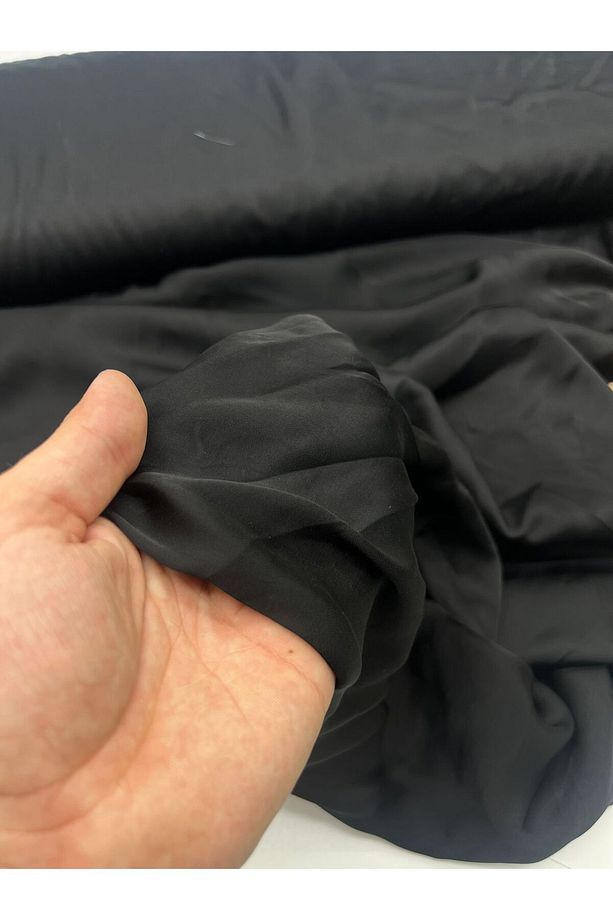 İpeksi Doku Siyah Saten Vual Eni 150 cm (iç gösterir. Astar Olarak Kullanılır.Polyester İçermez) - 3