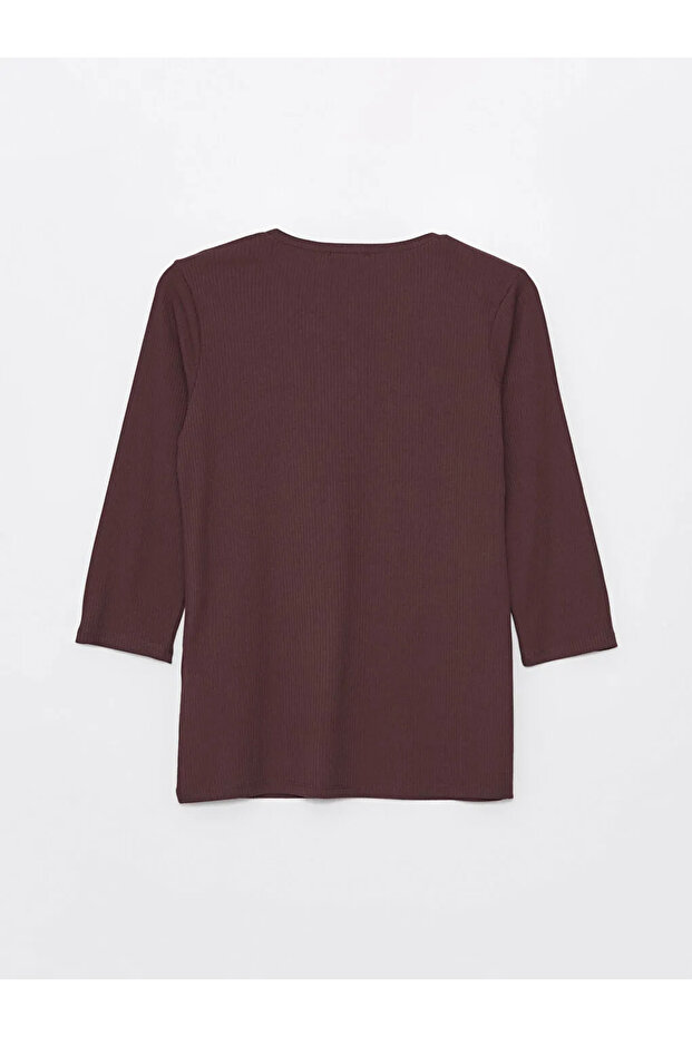 LCWAIKIKI Basic Mürdüm Kadın Bisiklet Yaka Düz Tişört - 7