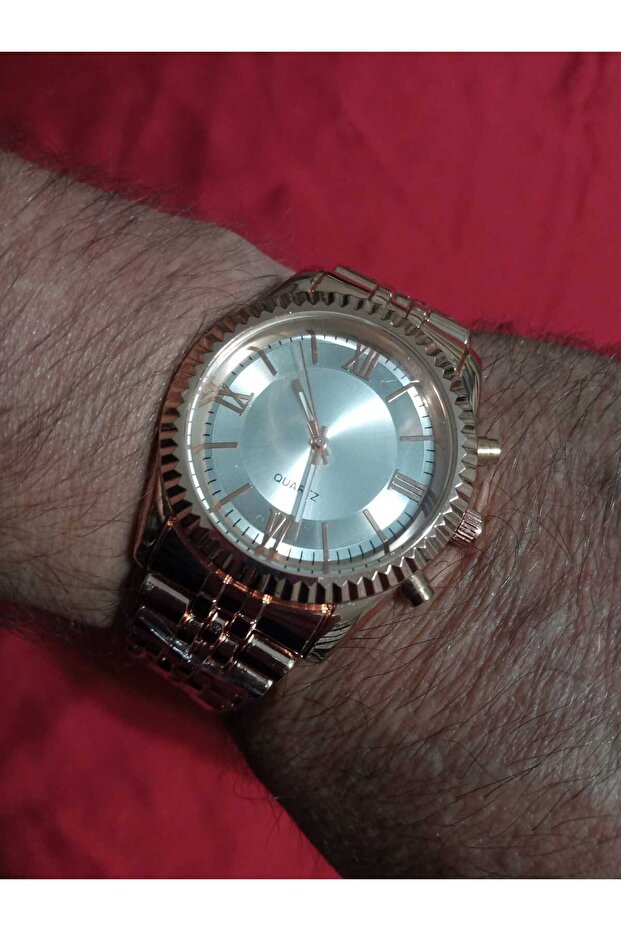 Steel Strap Men's Wristwatch - Rose Color Case - Rose Rose Strap - Roman Numeral Detail