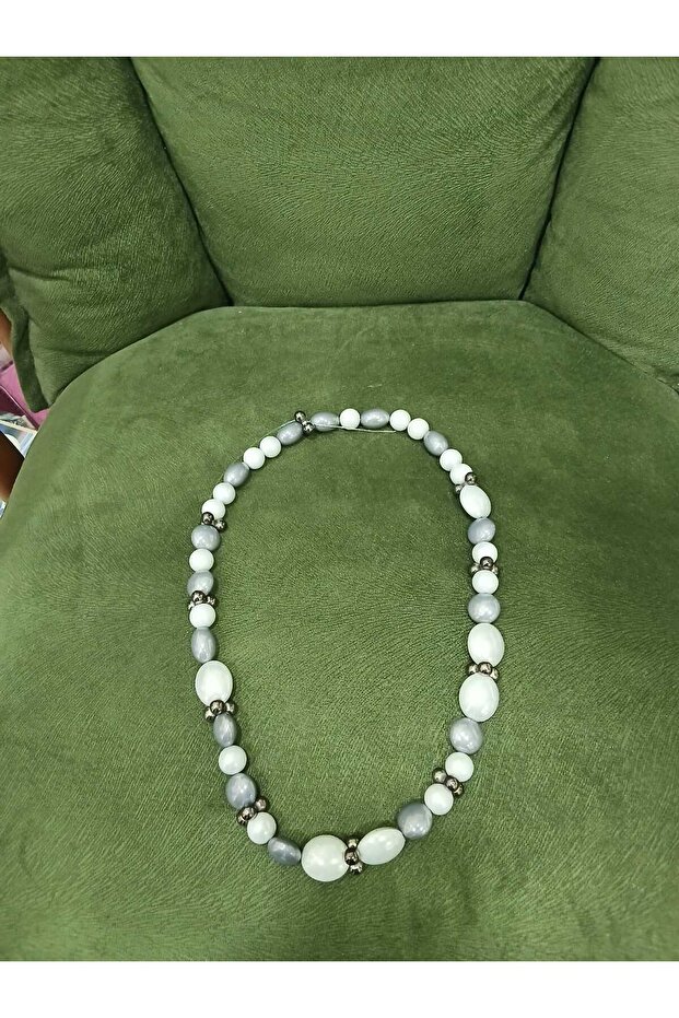 Gray Beaded Long Necklace