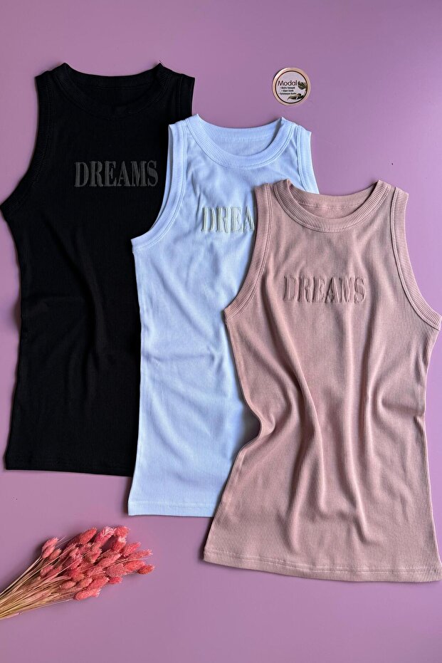 Dreams Modal Fabric | 3-Piece Green, White and Powder Color Camisole Women's Tshirt-Singlet Set