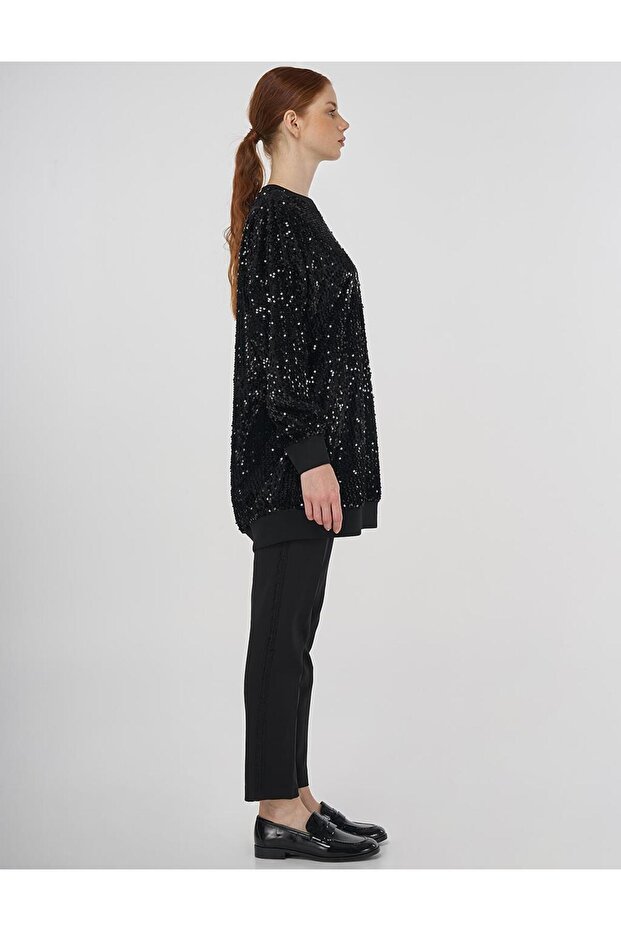 Payetli Sweatshirt Siyah - 6