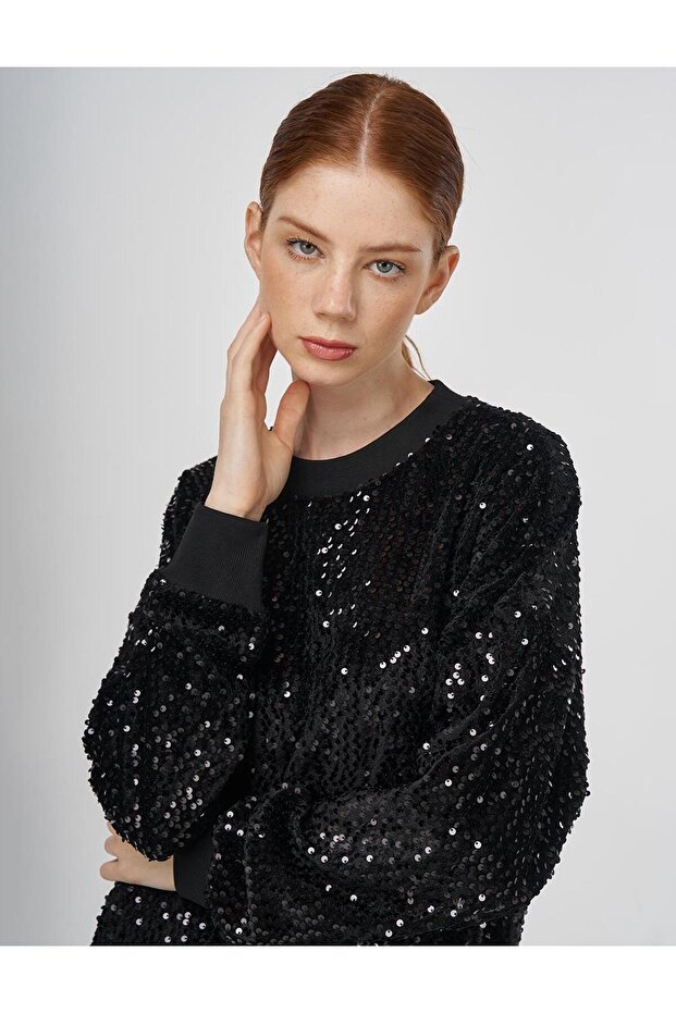 Payetli Sweatshirt Siyah - 7